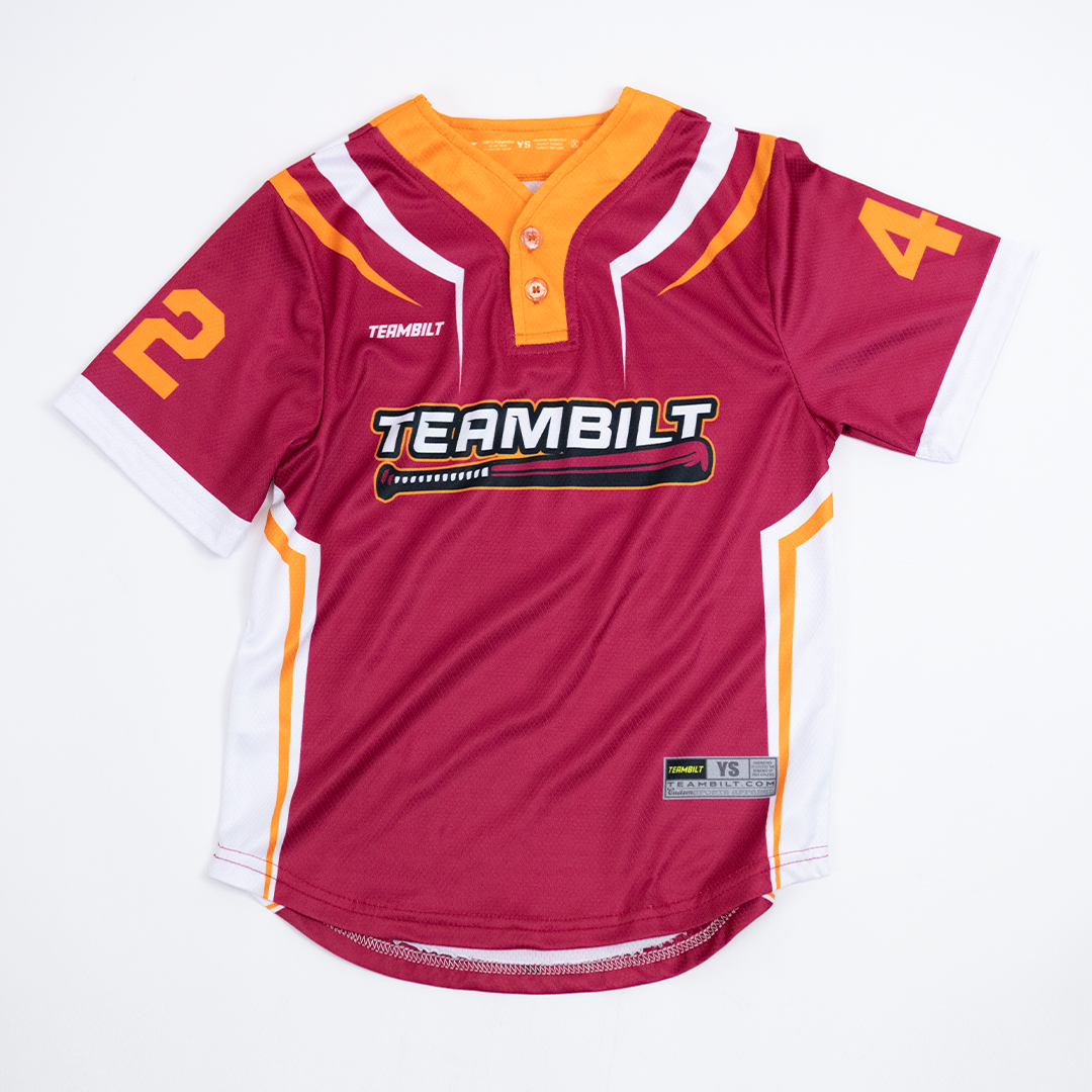 custom red and orange baseball jersey from TeamBilt