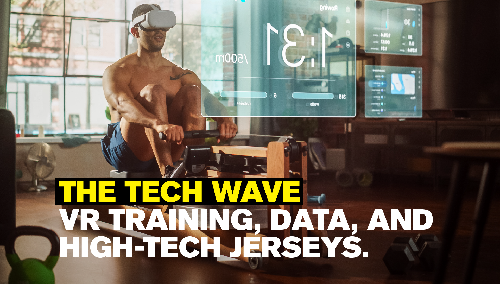 Man on rowing machine wearing a vr headset